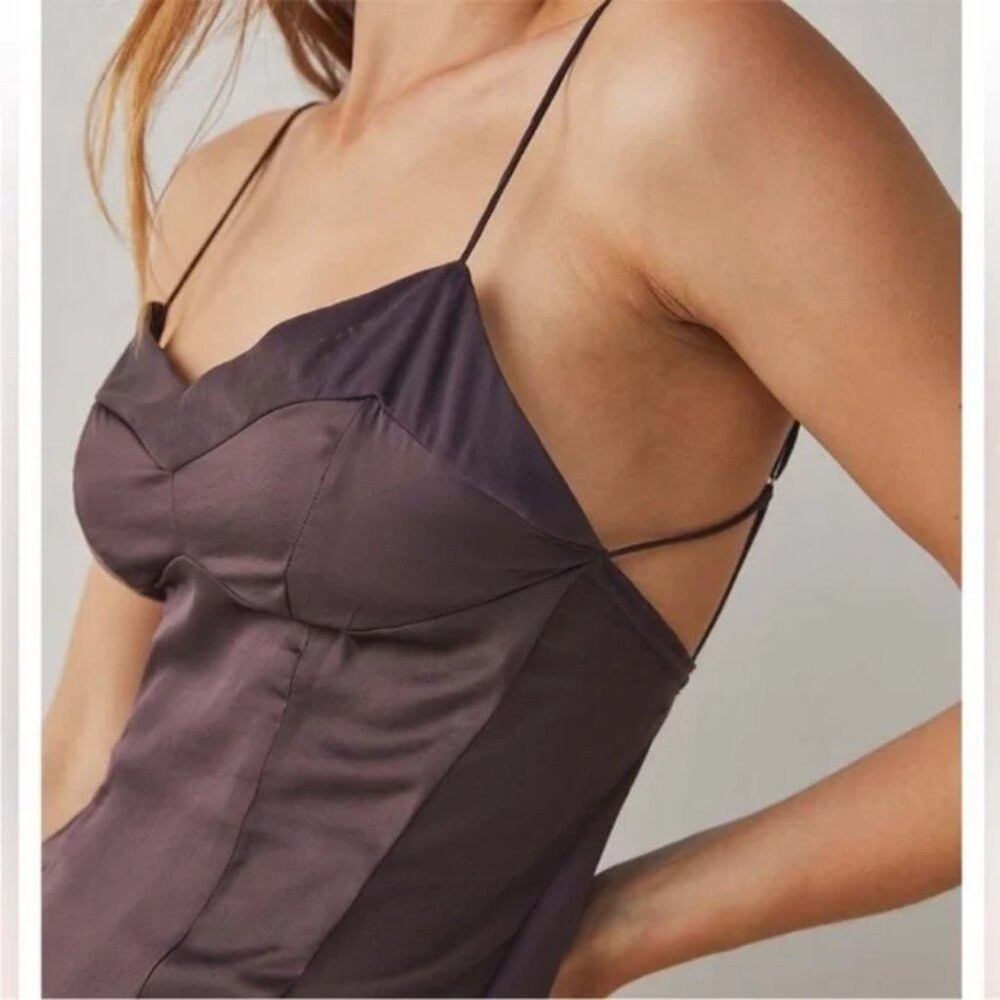 Free People City Cool Midi Slip Chocolate Merlot - Picture 2 of 6
